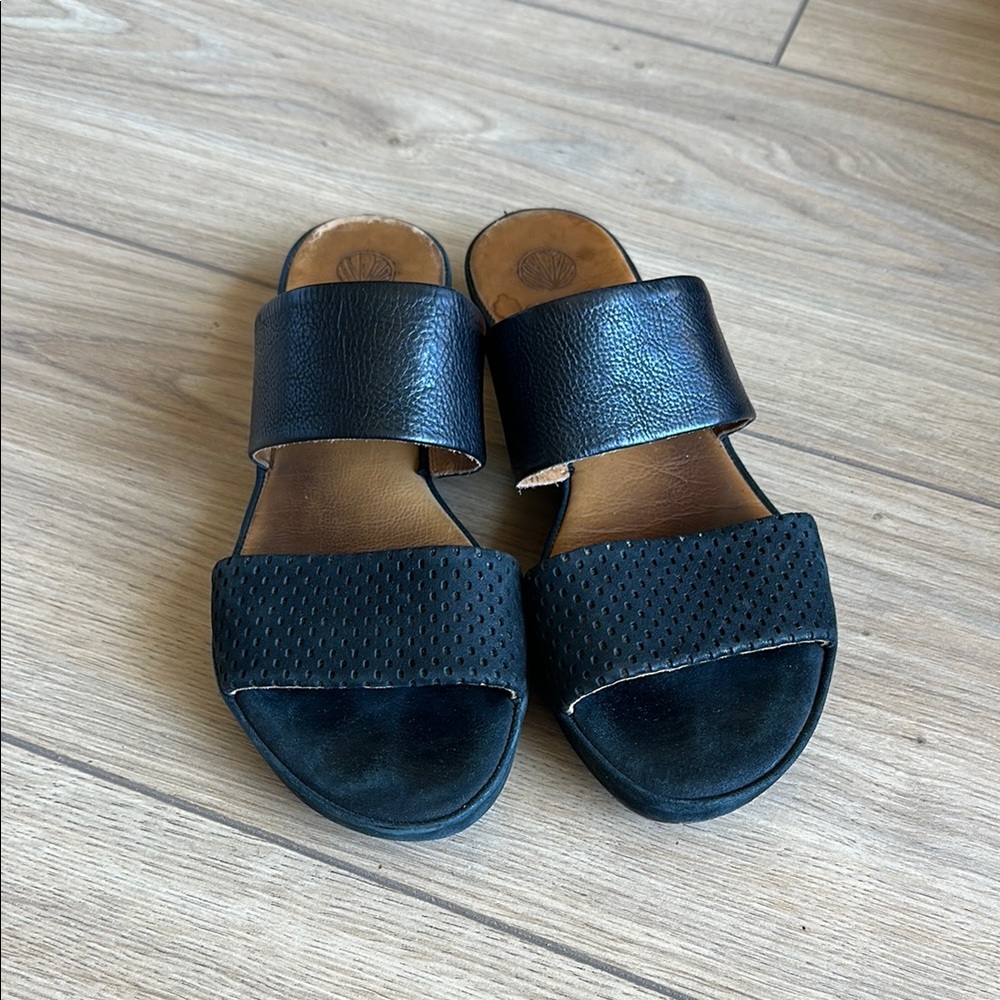 COCLICO Black Leather Slide Sandals